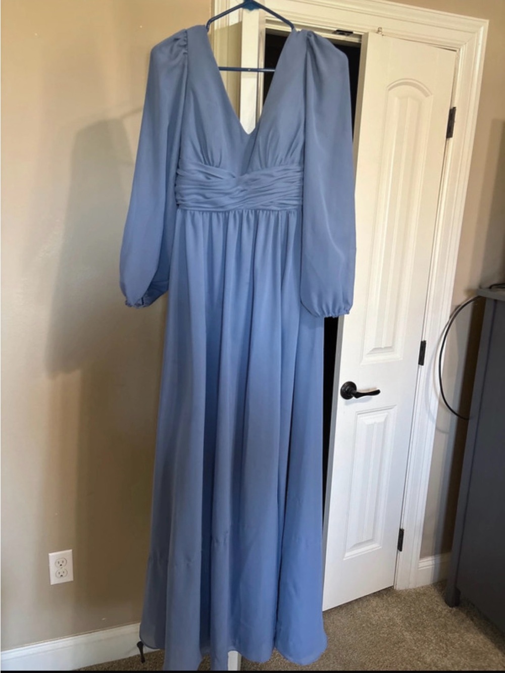JJs House Dusty Blue V-Neck Long Sleeve Maxi Gown